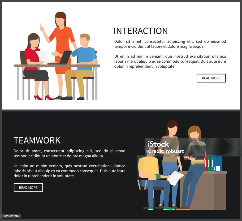 Interactions Work Interaction And Teamwork Set Vector Illustration Stock Illustration ...