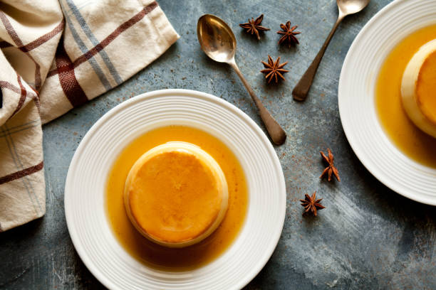 Homemade Caramel Pudding stock photo