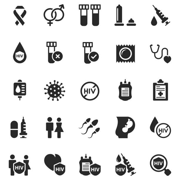 aids,hiv-symbol-set - hiv stock-grafiken, -clipart, -cartoons und -symbole