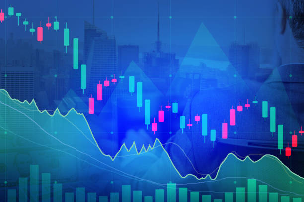 istock Blue background with stock chart. Market trading screen 1225822399