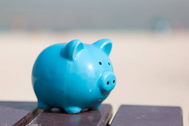 istock Piggy bank for coins stands on a bench. 1225822515