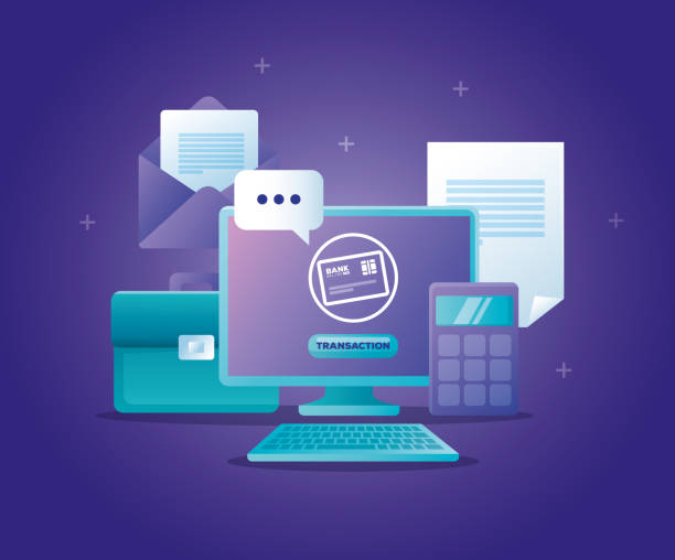 istock concept of bank online with computer desktop and icons 1225823368