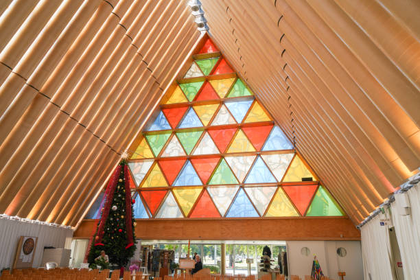 The inside of Christchurch Cardboard Chaple, Christchurch Transitional Cathedral, New Zealand The inside of Christchurch Cardboard Chaple, Christchurch Transitional Cathedral, New Zealand. christchurch earthquake stock pictures, royalty-free photos & images