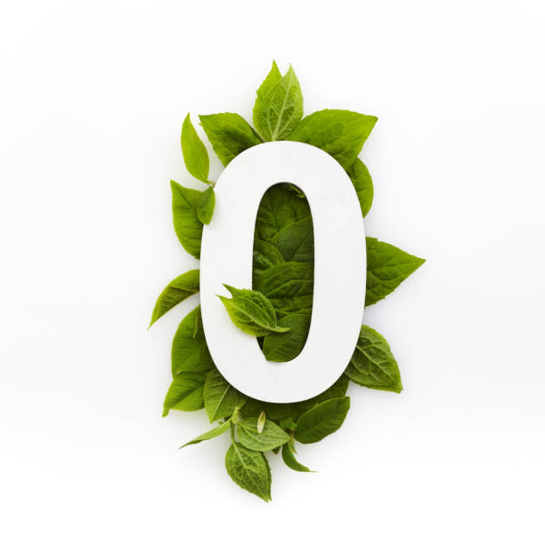 istock Number zero with green leaves. Minimal summer concept. Flat lay. 1225826479