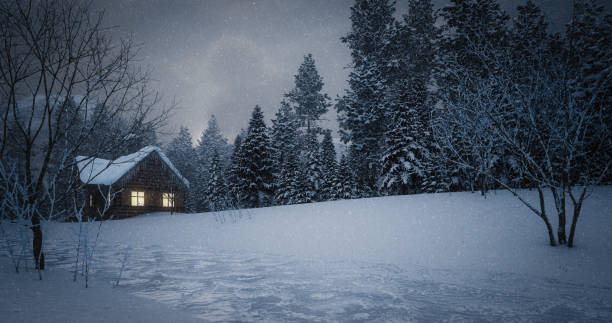 paesaggio invernale idilliaco - blizzard house storm snow foto e immagini stock