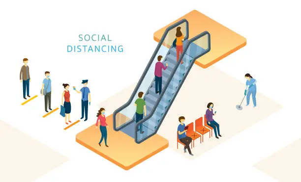 Vector illustration of New Normal, People, Social Distancing in Mart and Store