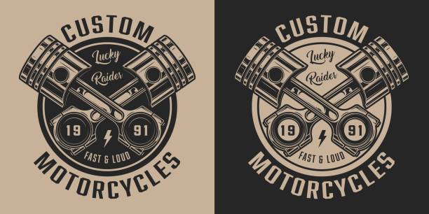 illustrations, cliparts, dessins animés et icônes de étiquette de service de réparation de moto vintage - piston