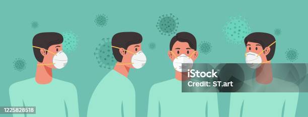 Men Wearing N95 Masks Stock Illustration - Download Image Now - N95 Face Mask, Protective Face Mask, Inhaling