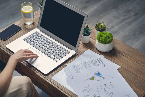 istock Young female freelancer working on laptop at home 1225829943