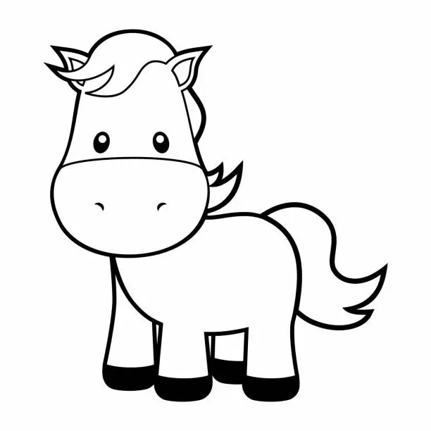 Vector illustration of Cute Horse Coloring Page on White