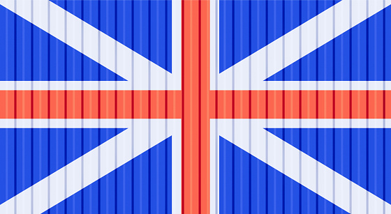 3d rendering of us flag on cargo container texture background, UK trade concept design.