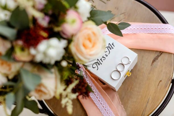 istock wedding rings and bouquet 1225834217