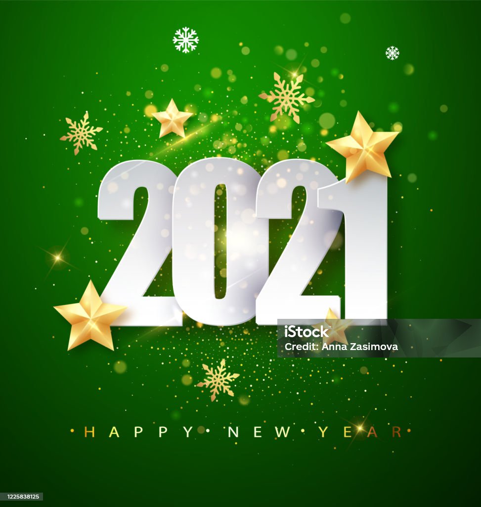 Green Happy New Year 2020 Greeting Card With Confetti Frame Vector ...