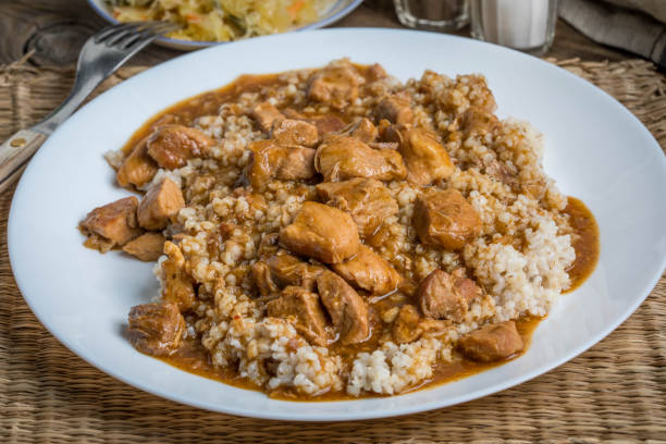 istock Barley groats with stewed meat. 1225842474
