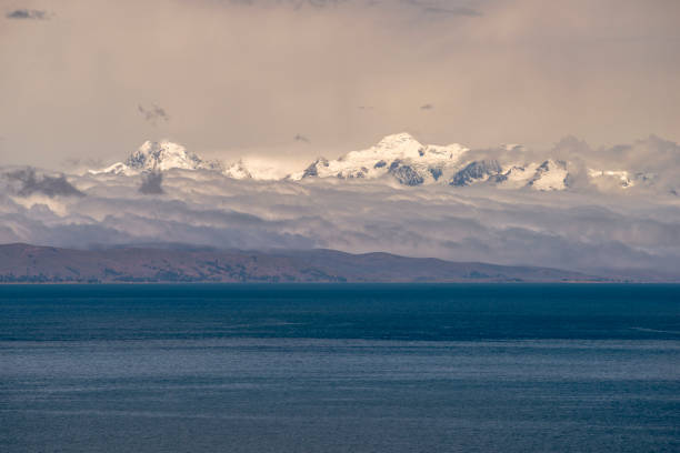 gorgeus Andes landscape with Lake Titicaca on foreground