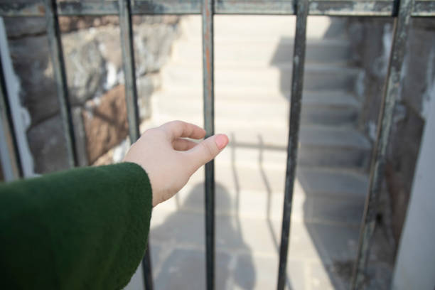 istock woman open the door with bars 1225845624