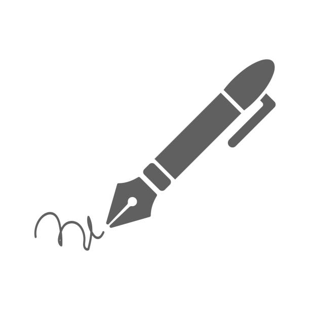 illustrazioni stock, clip art, cartoni animati e icone di tendenza di penna, matita, scrittura, scrittura icona grigia - penna illustrazioni