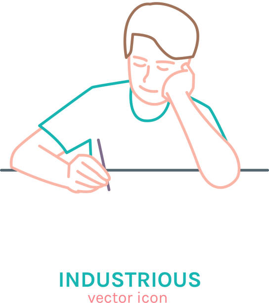 no more homework clipart Industrious teenager icon Industrious teenager icon. I like learning. Feel interested. Motivated student. Hard-working boy. Editable vector illustration in simple style isolated on white background. Children emotions collection no more homework stock illustrations