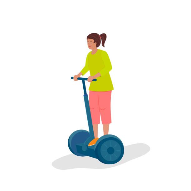 stockillustraties, clipart, cartoons en iconen met het meisje berijdt een hoverboard. - zelfbalancerend board