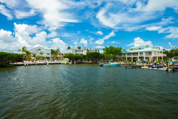 Scenic Florida Keys Key Largo, Florida USA - August 17, 2018: Scenic boutique style oceanfront resort in the popular Florida Keys. key largo stock pictures, royalty-free photos & images