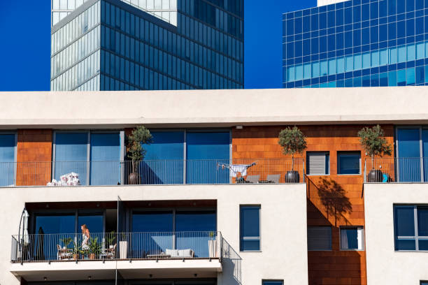 Modern Living Modern living colorful building, southern Tel Aviv, Israel. business architecture blue people stock pictures, royalty-free photos & images