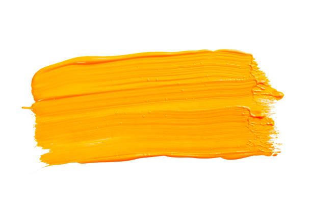 tratto pennello giallo arancione isolato su sfondo bianco. tratto astratto arancione. pennellata ad acquerello colorata. - hints foto e immagini stock