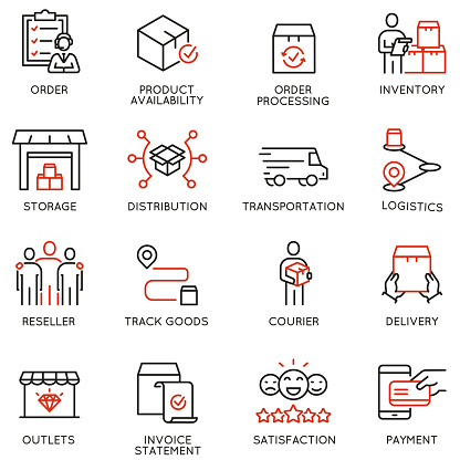 istock Vector Set of Linear Icons Related to Tracking Order, Shipping and Express Delivery Process. Mono line pictograms and infographics design elements 1225855460