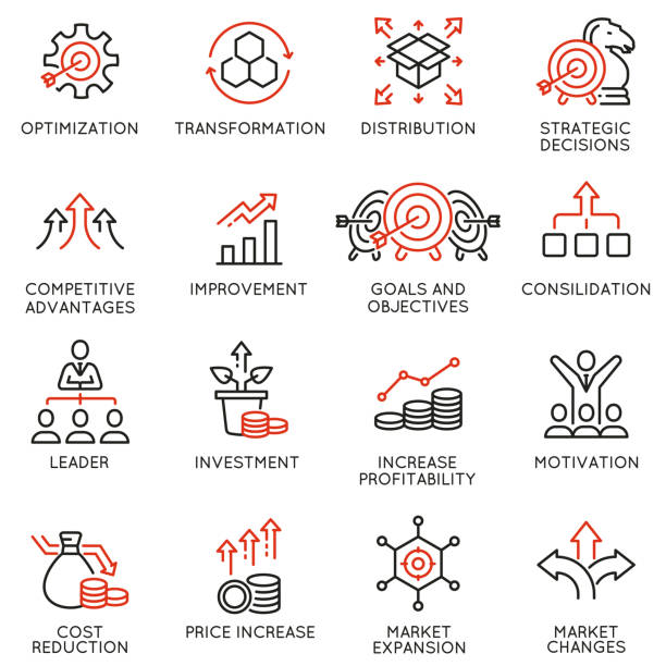 ilustrações de stock, clip art, desenhos animados e ícones de vector set of linear icons related to crisis management and consolidation. mono line pictograms and infographics design elements - efficiency finance computer icon symbol