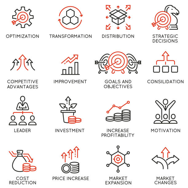 Vector Set of Linear Icons Related to Crisis Management and Consolidation. Mono line pictograms and infographics design elements Vector Set of Linear Icons Related to Crisis Management and Consolidation. Mono line pictograms and infographics design elements contest stock illustrations