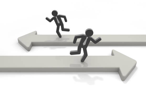 istock Run in the opposite direction. Two businessmen. 3D illustration 1225856363