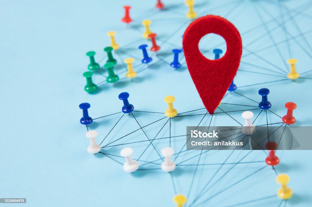 Network Map Pin Network With Pins And Map Pointer Stock Photo - Download Image Now ...