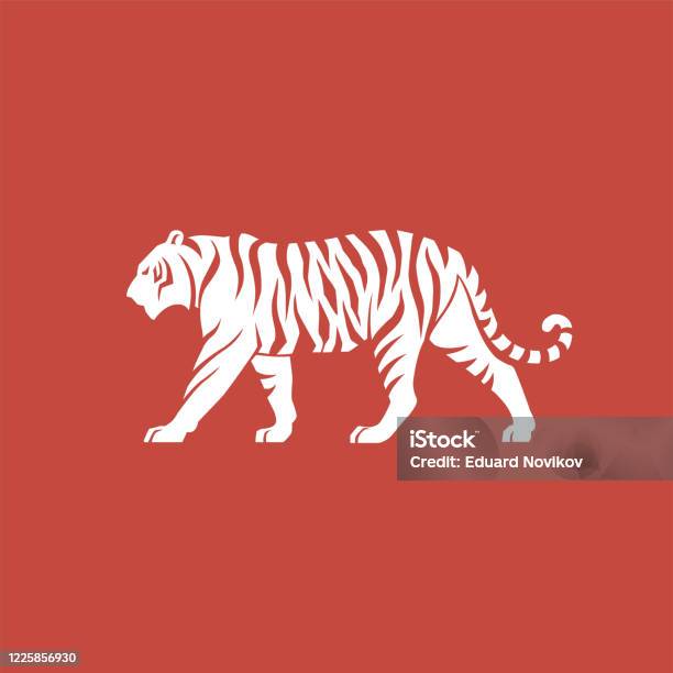 Tiger Side Wiew Logo Sign Silhouette Emblem Vector Illustration Stock Illustration - Download Image Now