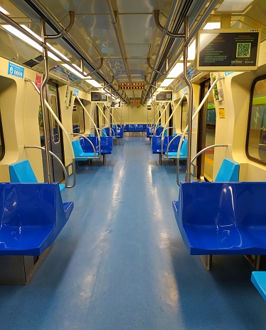 Inside of a subway wagon in Sao Paulo. Empty subway wagon. Shot in Sao Paulo, Brazil.