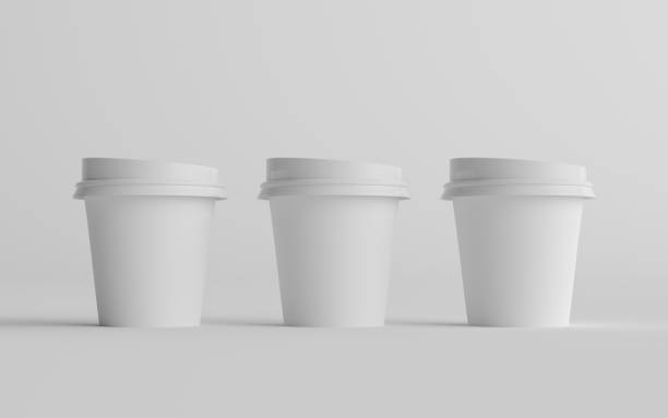 istock 4 oz. Single Wall Paper Espresso  Coffee Cup Mockup with White Lid - Three Cups 1225859989