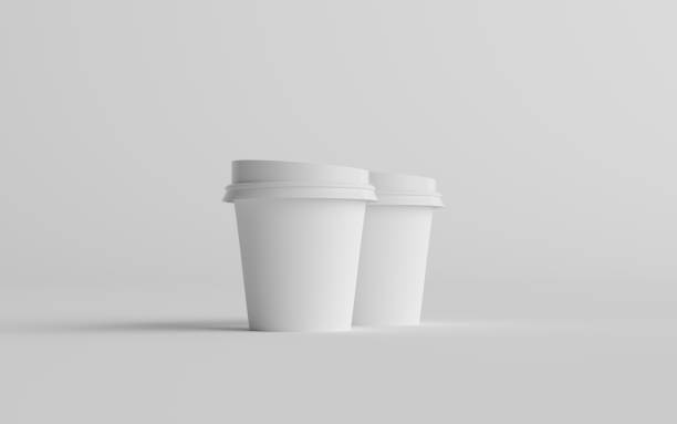 istock 4 oz. Single Wall Paper Espresso  Coffee Cup Mockup with White Lid - Two Cups 1225859998