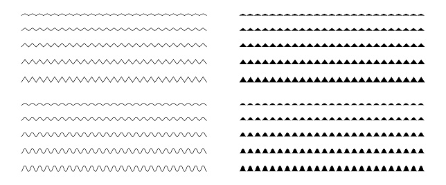 Zigzag classic doodle pattern set. Thin isolated line vector illustration