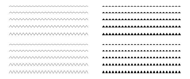 Zigzag classic doodle pattern set. Thin isolated line vector Zigzag classic doodle pattern set. Thin isolated line vector illustration serrated stock illustrations