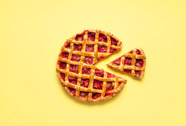 istock Rhubarb and strawberry pie with serving portion 1225860557