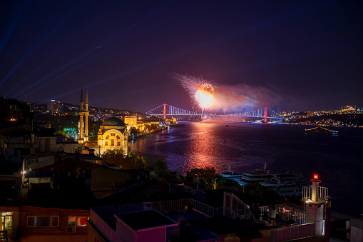 Doha,Qatar- may 15, 2022 : Fireworks show during the Eid at Katara.
