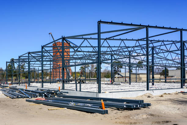 istock Structure of steel for building construction on blue sky background. 1225861522