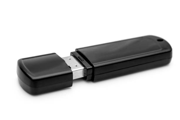 black flash drive on white background. - open harddisk flash imagens e fotografias de stock