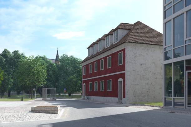 istock Daytime cityscape empty streets and area 3d illustration 1225864079