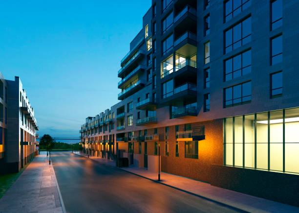 istock Evening city landscape empty streets 3d illustration 1225864170