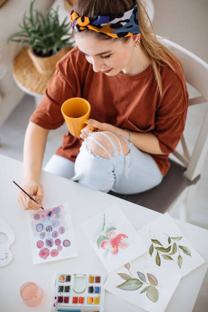 Hobby leisure female artist painting workshop