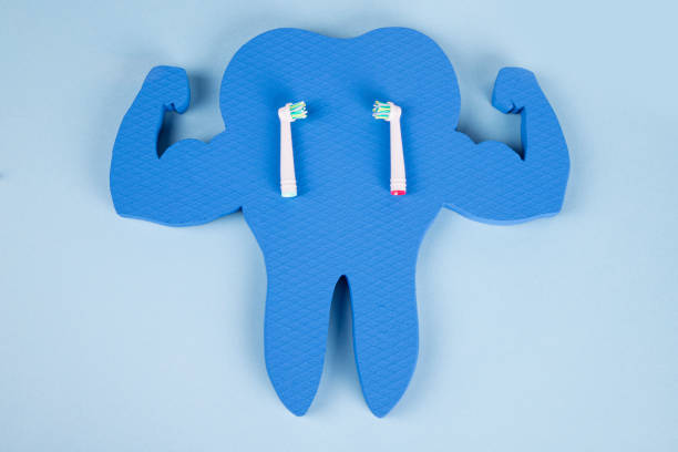 istock Blue  tooth with  toothbrush heads 1225872672