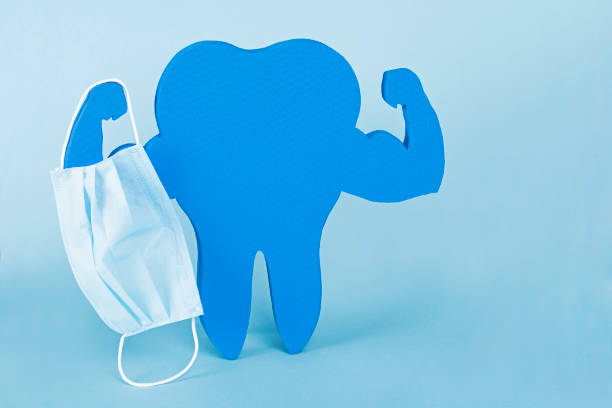 istock Blue and Very Strong Muscle Healthy Tooth with mask 1225873376