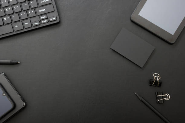 istock Office desk table with supplies. Flat lay Business workplace and objects. Top view. Copy space for text 1225874625
