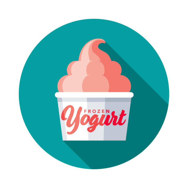 Frozen Yogurt Icon A flat design frozen yogurt icon with long side shadow. File is built in the CMYK color space for optimal printing. Color swatches are global so it’s easy to change colors across the document. frozen yoghurt stock illustrations