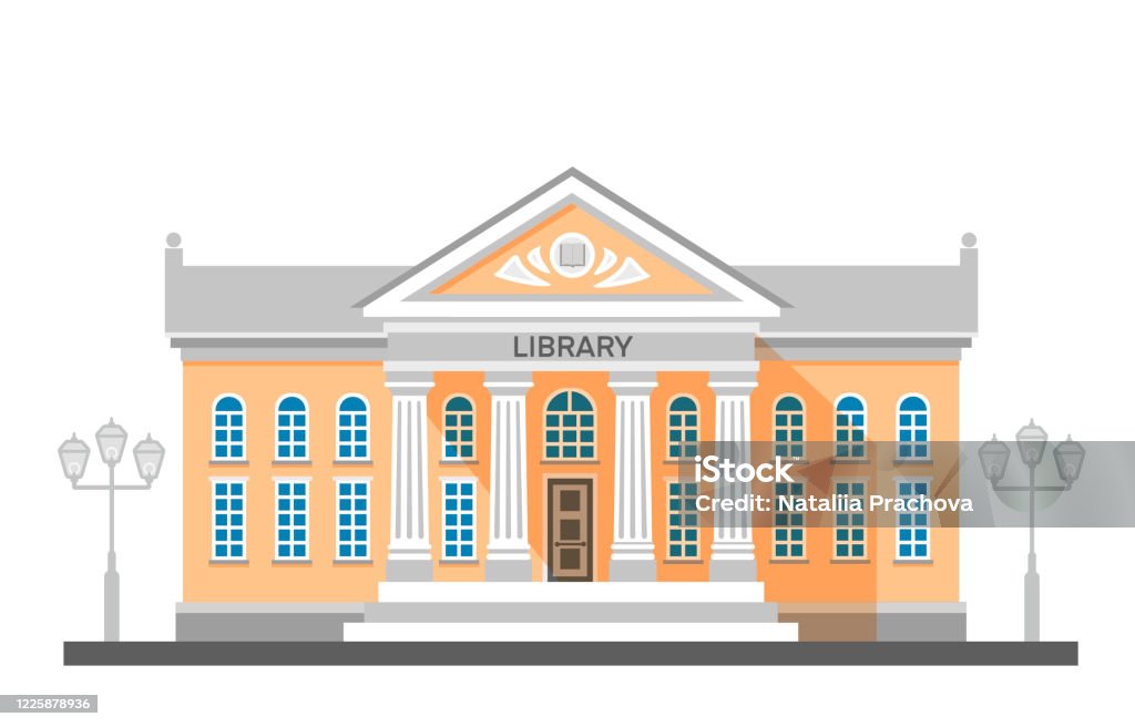 Library Front View Vector Vector Flat Illustration Exterior Of Library With Title And Columns ...