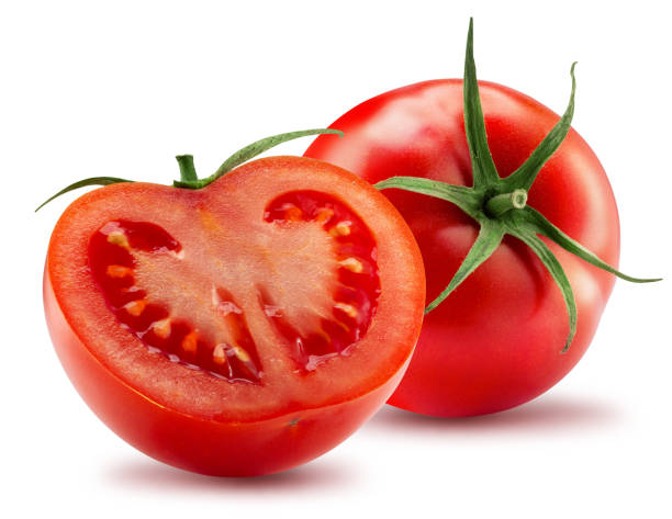 istock tomato with half of tomato isolated on a white background 1225879018